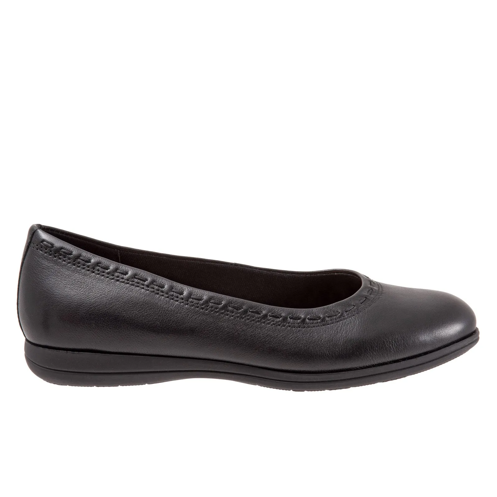 Trotters Dixie T2217-001 Womens Black Extra Wide Leather Ballet Flats Shoes