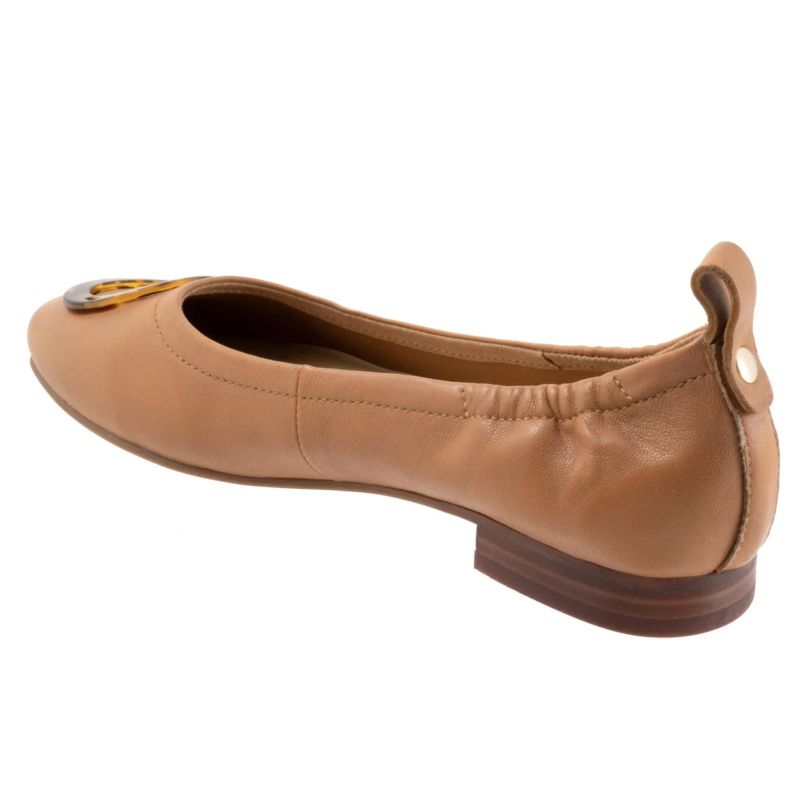 Trotters Gia Ornamen T2324-215 Womens Brown Narrow Leather Ballet Flats Shoes