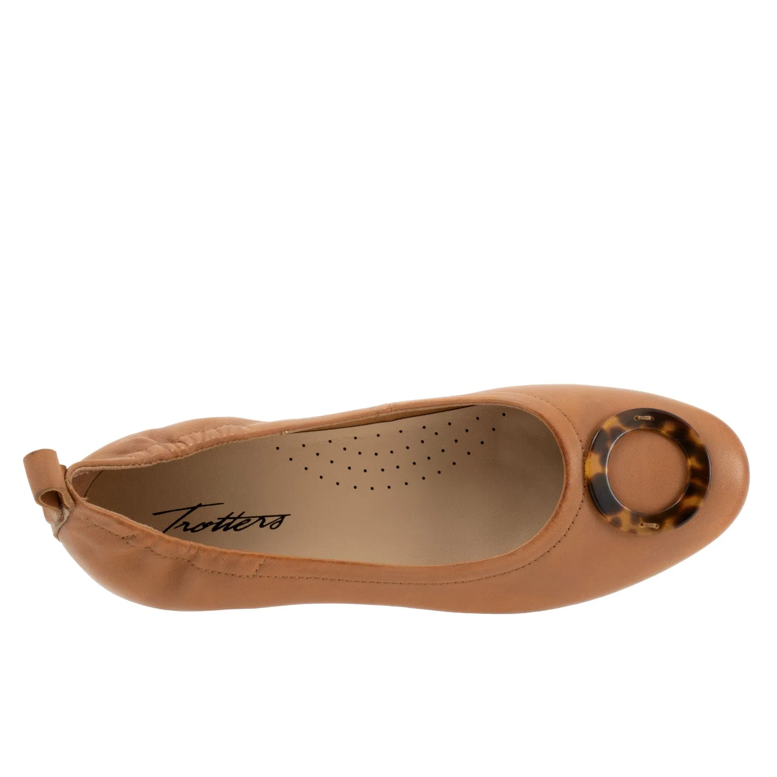 Trotters Gia Ornamen T2324-215 Womens Brown Narrow Leather Ballet Flats Shoes
