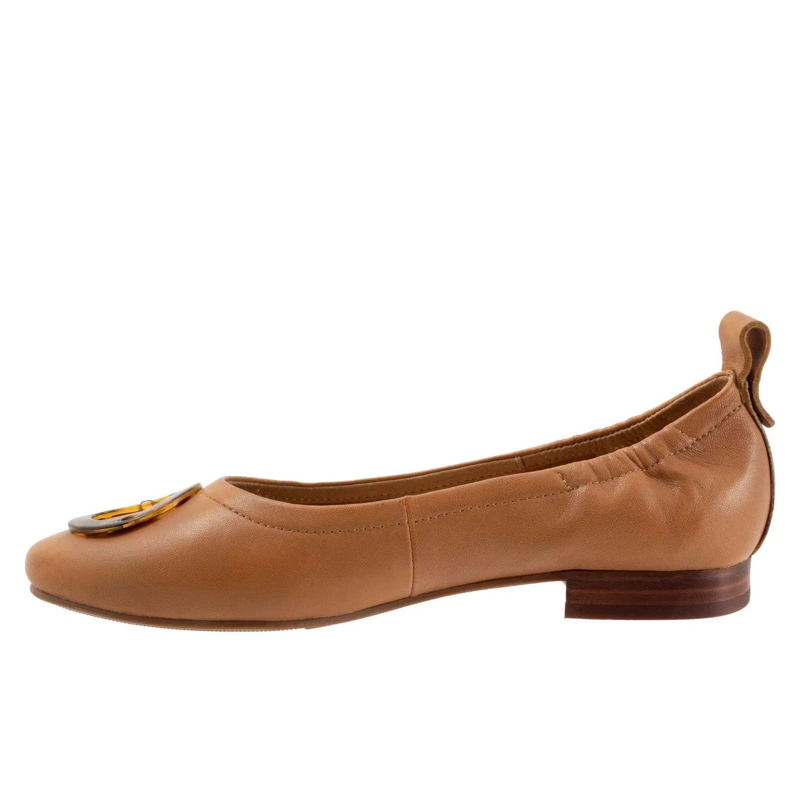Trotters Gia Ornamen T2324-215 Womens Brown Narrow Leather Ballet Flats Shoes