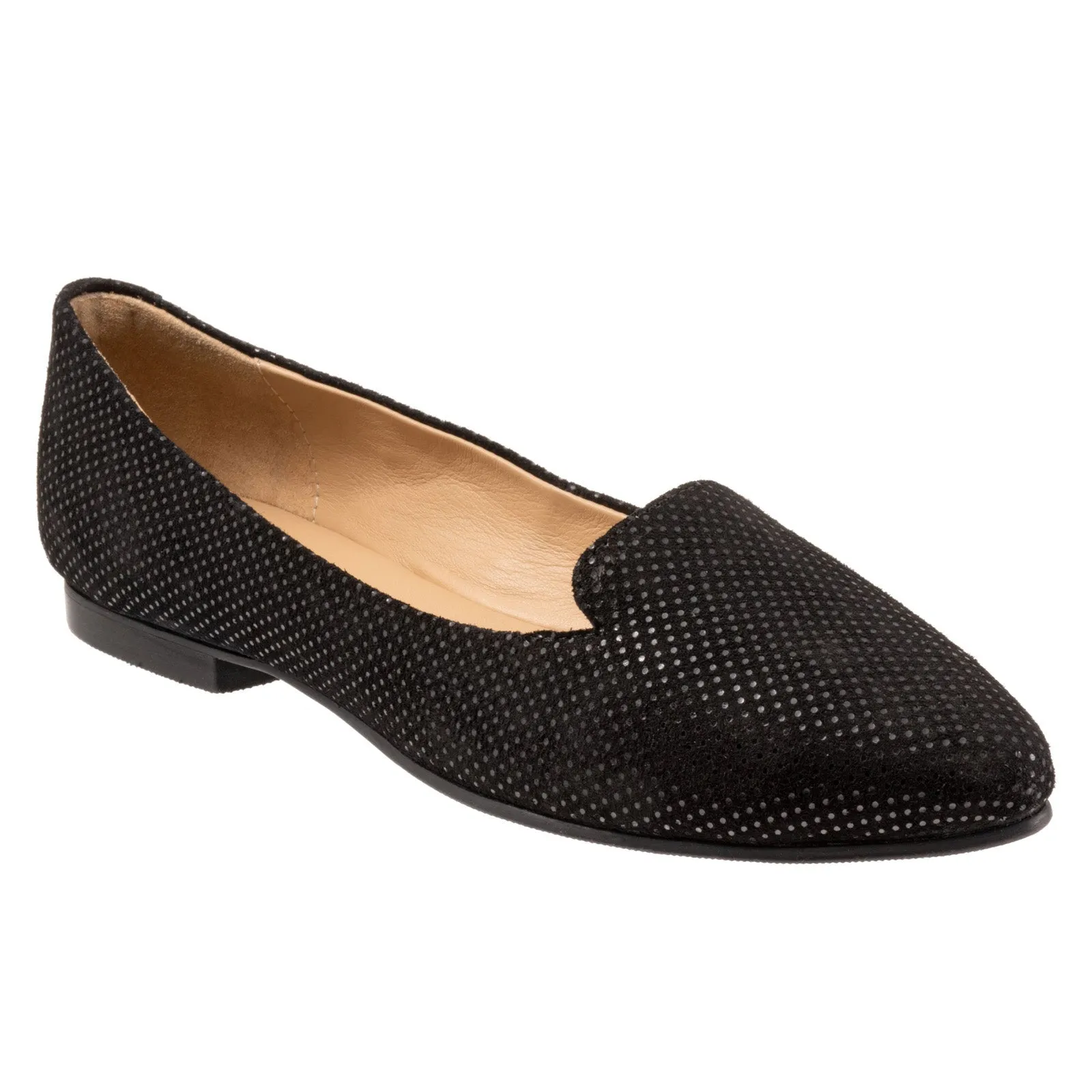 Trotters Harlowe T1707-053 Womens Black Narrow Suede Ballet Flats Shoes