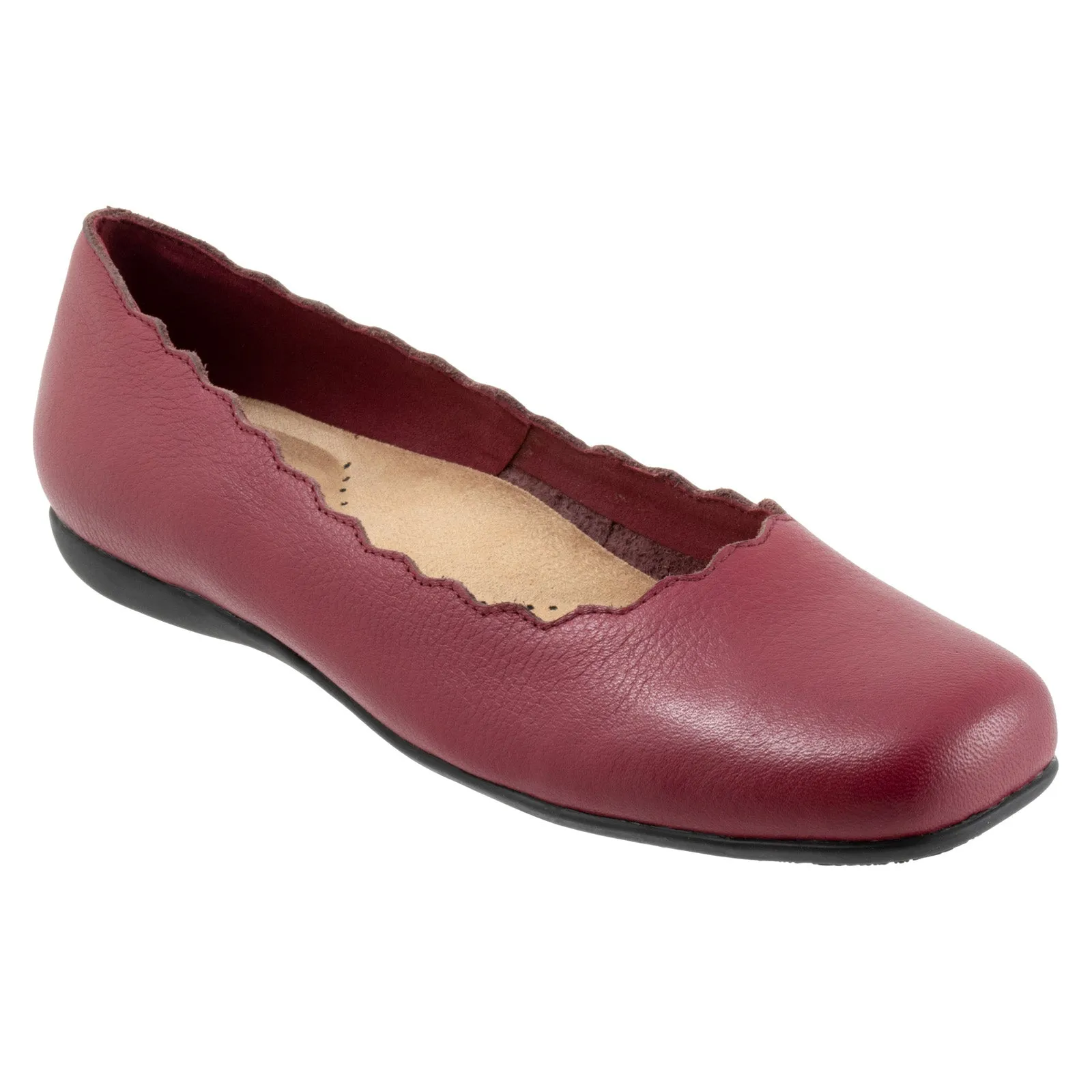 Trotters Sabine T2255-642 Womens Red Leather Slip On Ballet Flats Shoes