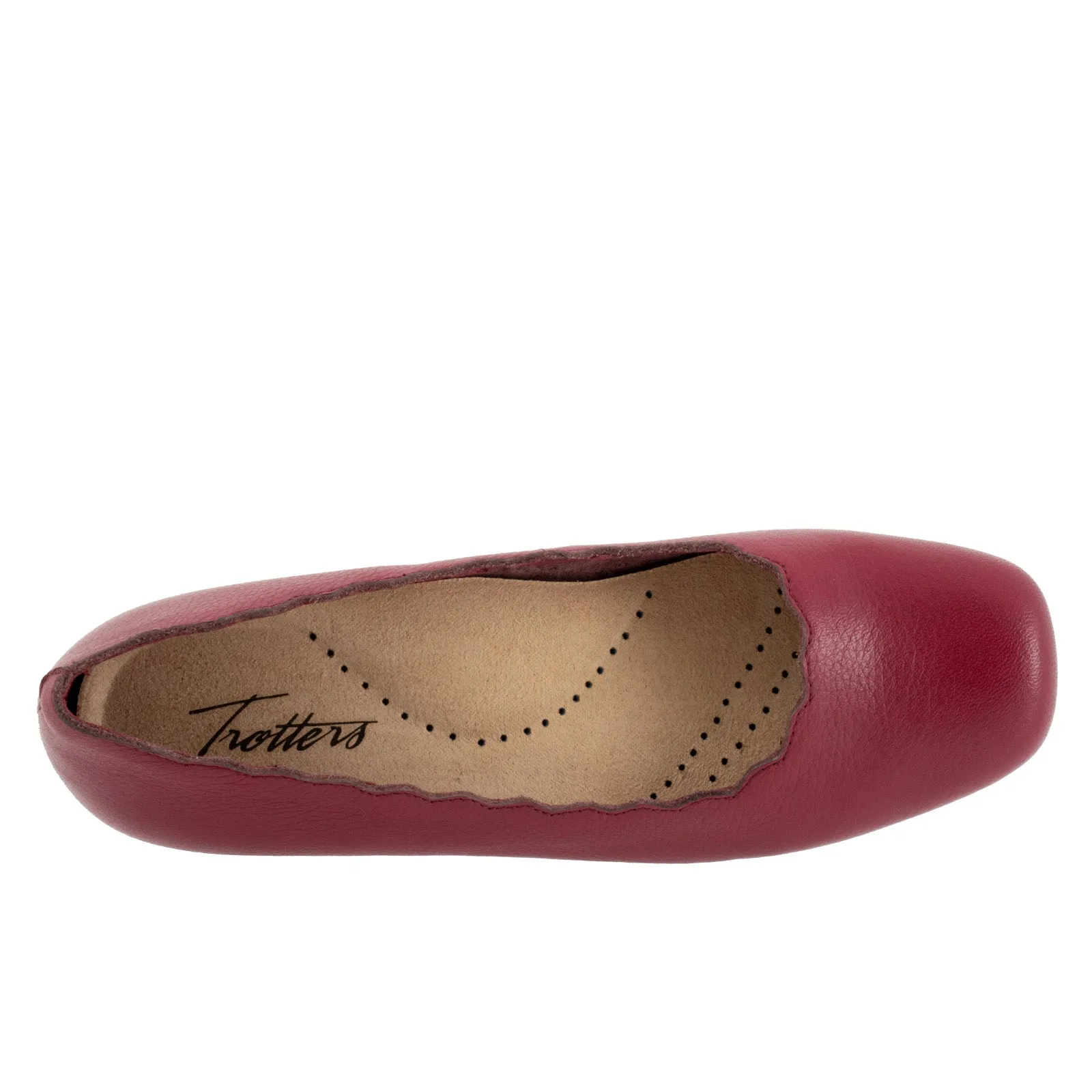 Trotters Sabine T2255-642 Womens Red Leather Slip On Ballet Flats Shoes