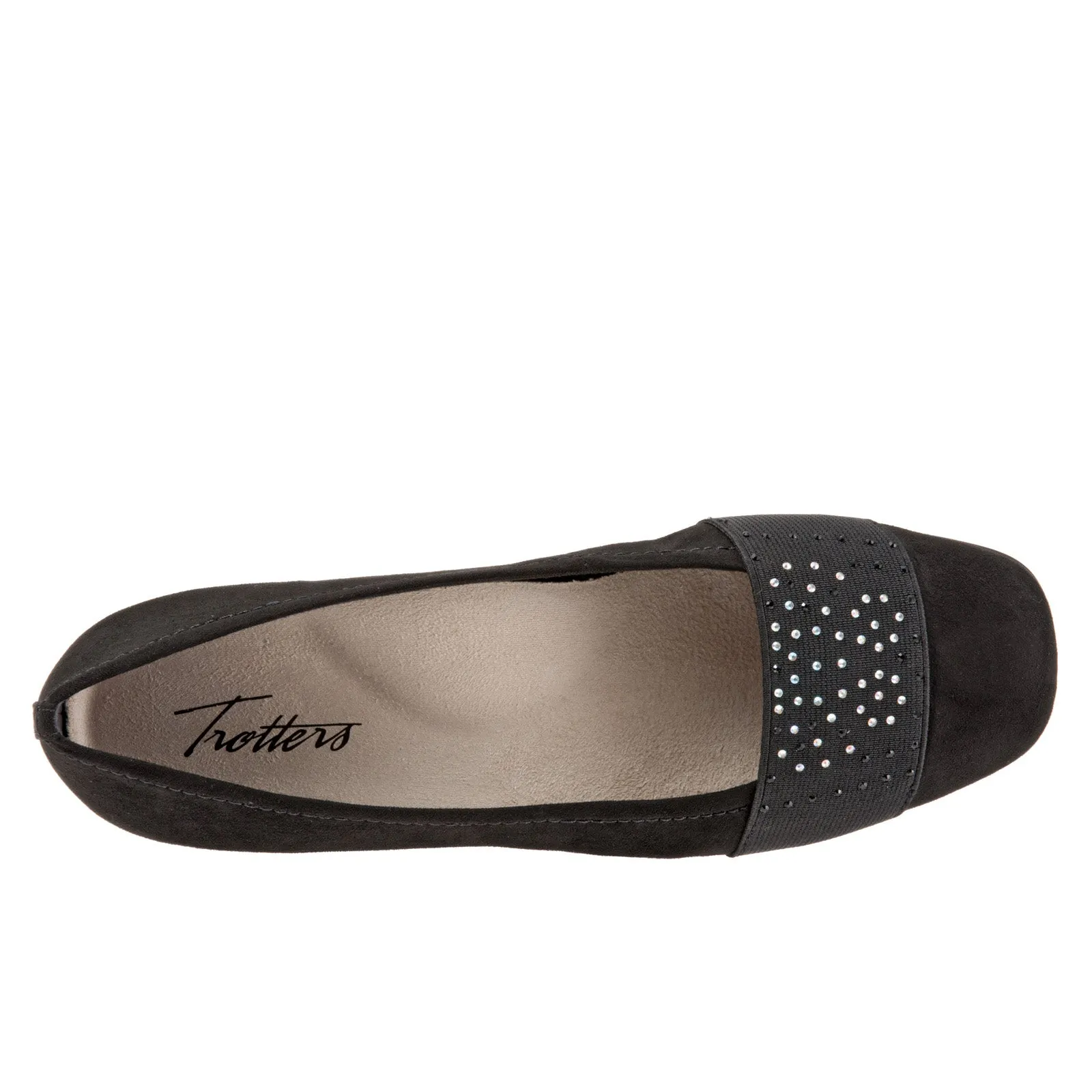 Trotters Samantha T1812-101 Womens Black Extra Wide Leather Ballet Flats Shoes