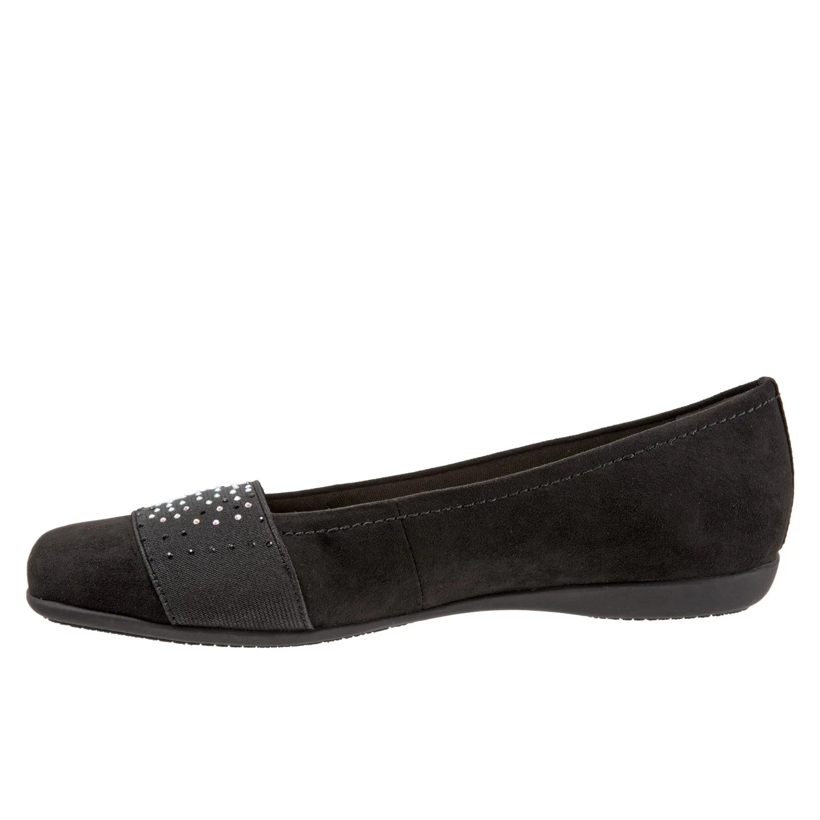 Trotters Samantha T1812-101 Womens Black Extra Wide Leather Ballet Flats Shoes