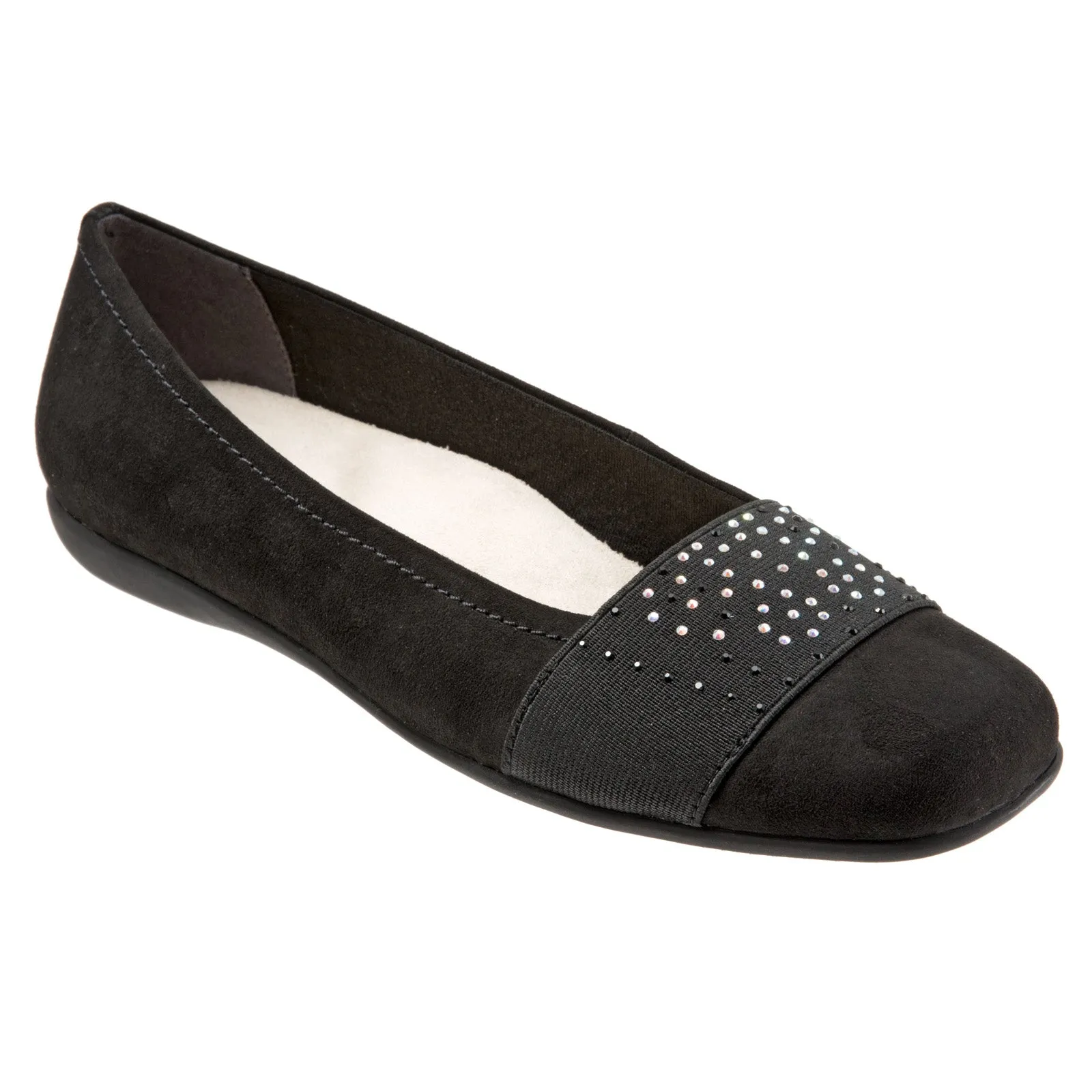 Trotters Samantha T1812-101 Womens Black Extra Wide Leather Ballet Flats Shoes