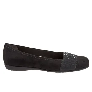 Trotters Samantha T1812-101 Womens Black Extra Wide Leather Ballet Flats Shoes