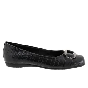 Trotters Sizzle Sign T1251-011 Womens Black Wide Leather Ballet Flats Shoes