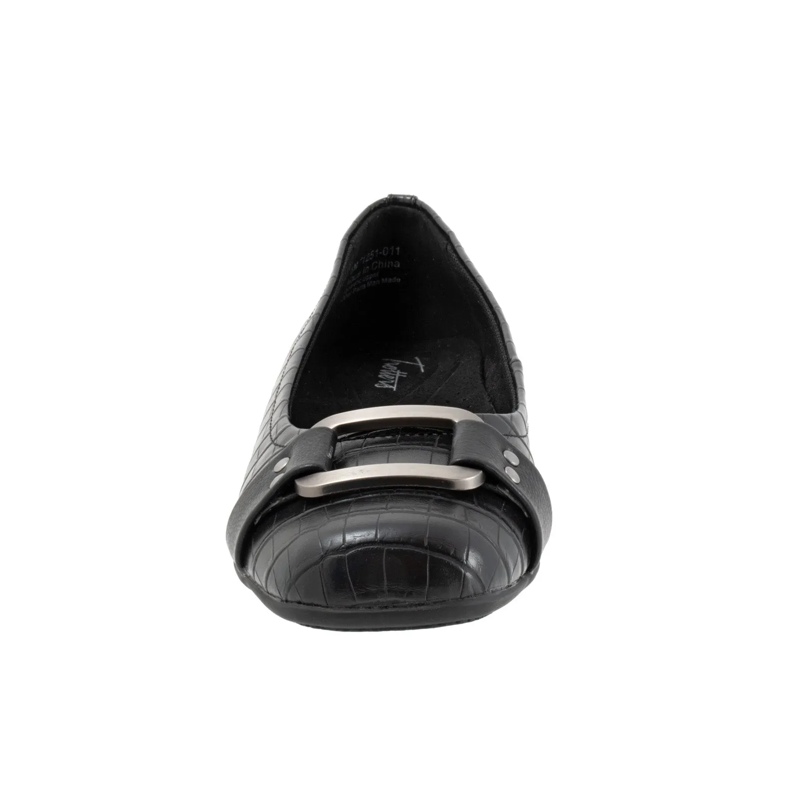 Trotters Sizzle Sign T1251-011 Womens Black Wide Leather Ballet Flats Shoes