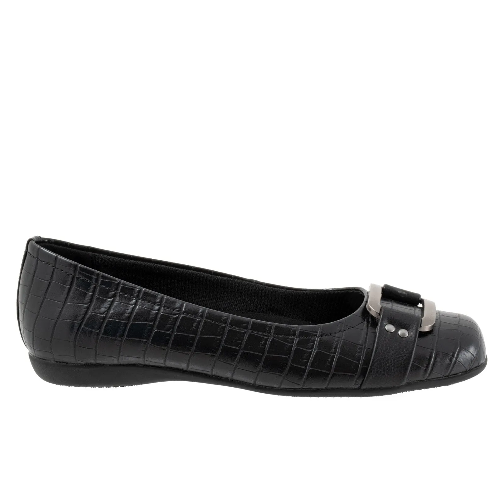 Trotters Sizzle Sign T1251-011 Womens Black Wide Leather Ballet Flats Shoes