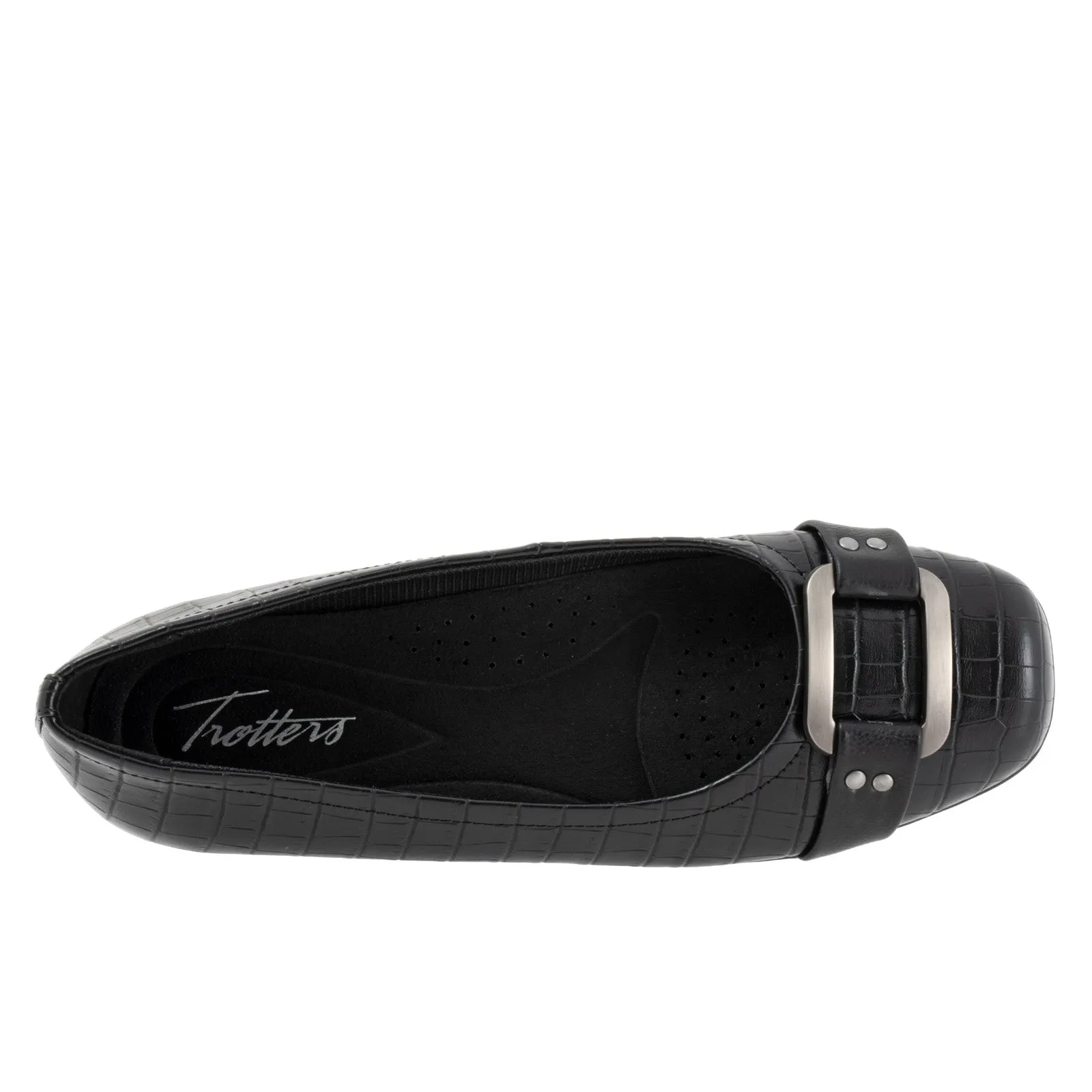 Trotters Sizzle Sign T1251-011 Womens Black Wide Leather Ballet Flats Shoes