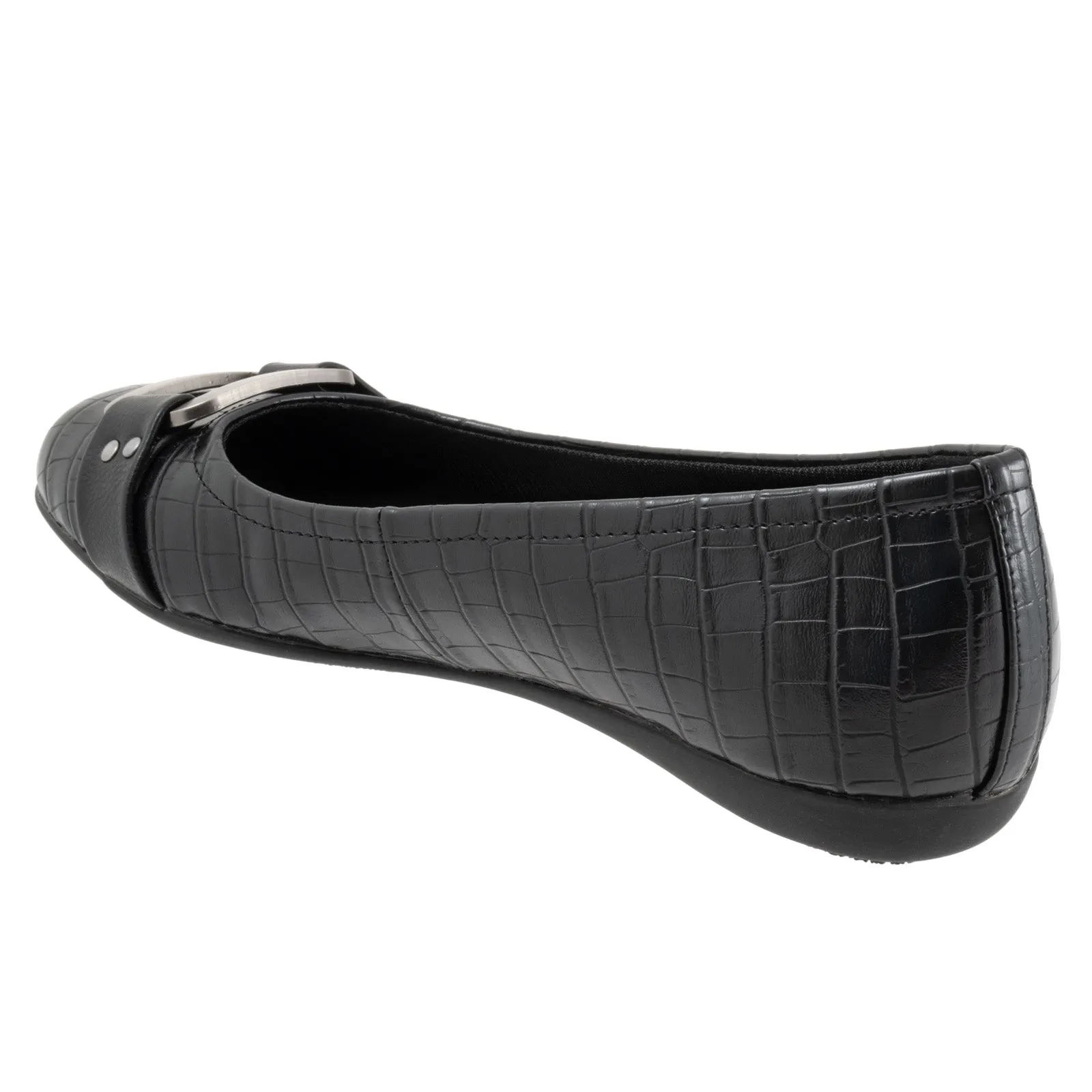 Trotters Sizzle Sign T1251-011 Womens Black Wide Leather Ballet Flats Shoes