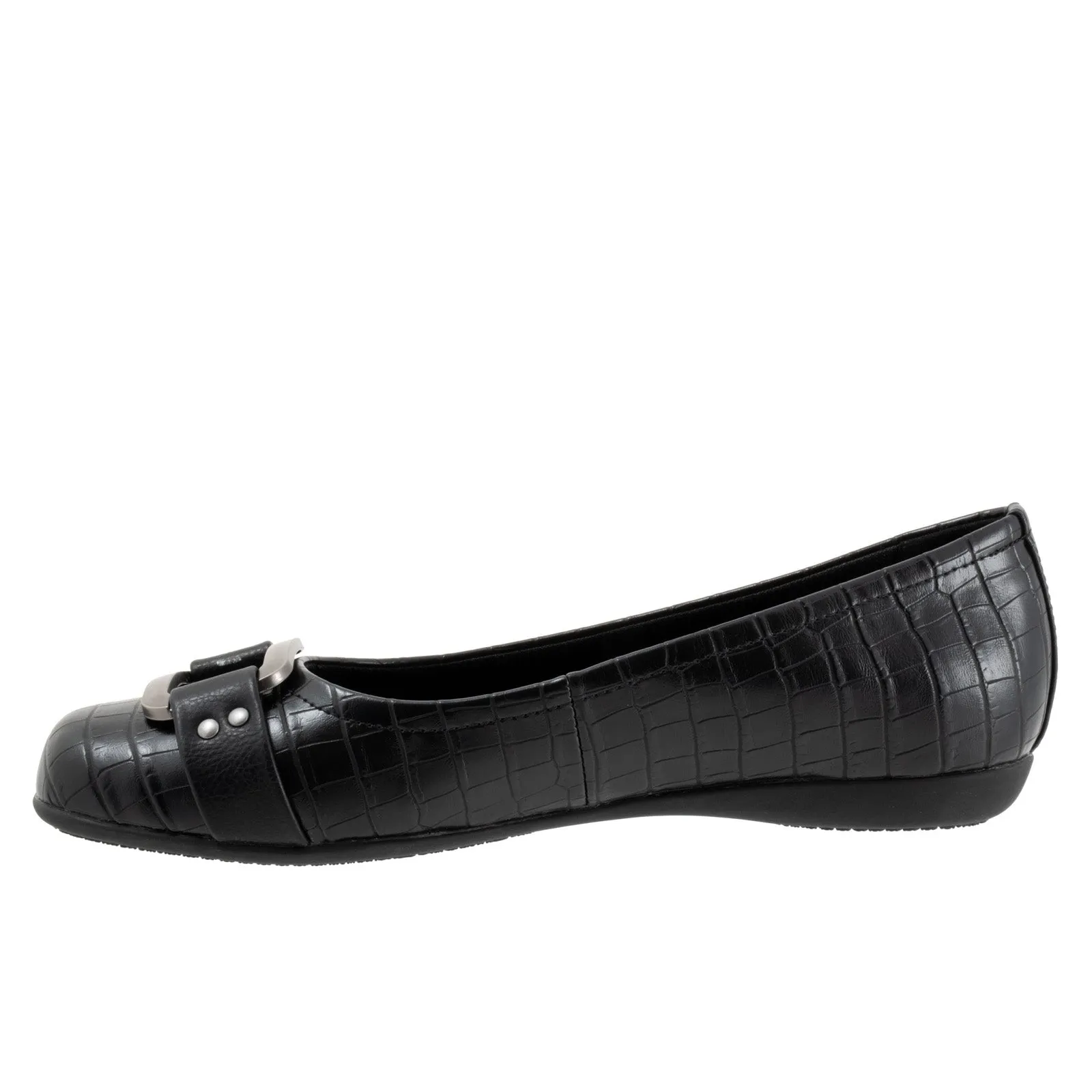 Trotters Sizzle Sign T1251-011 Womens Black Wide Leather Ballet Flats Shoes