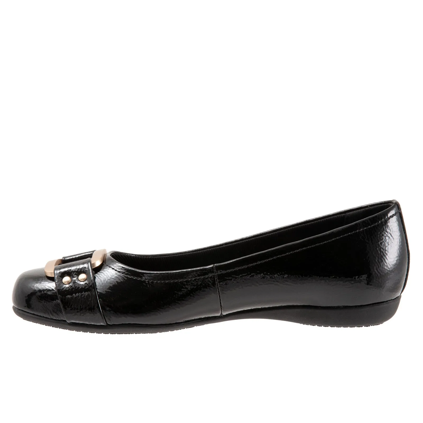 Trotters Sizzle T1251-005 Womens Black Narrow Leather Ballet Flats Shoes