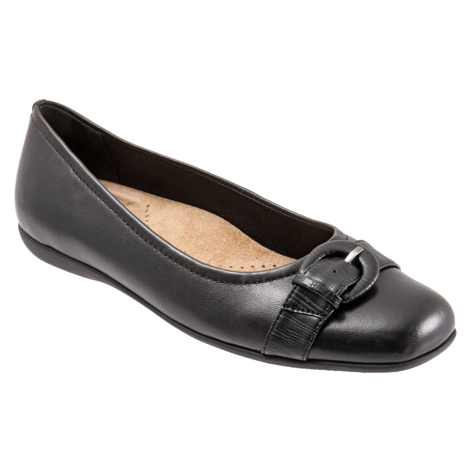Trotters Sylvia T2166-001 Womens Black Leather Slip On Ballet Flats Shoes