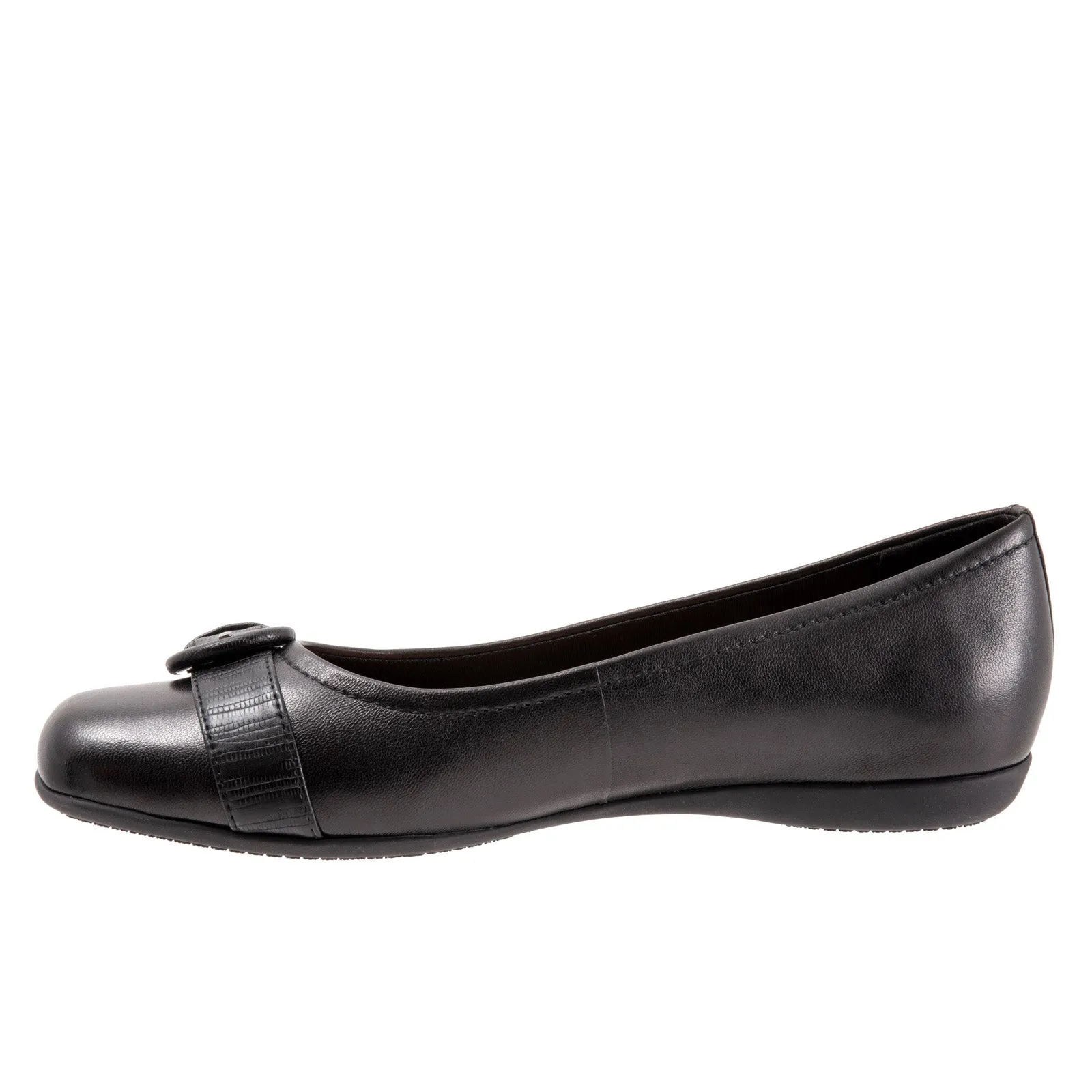 Trotters Sylvia T2166-001 Womens Black Leather Slip On Ballet Flats Shoes