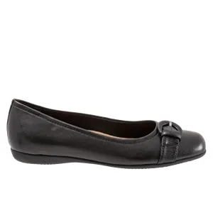 Trotters Sylvia T2166-001 Womens Black Leather Slip On Ballet Flats Shoes