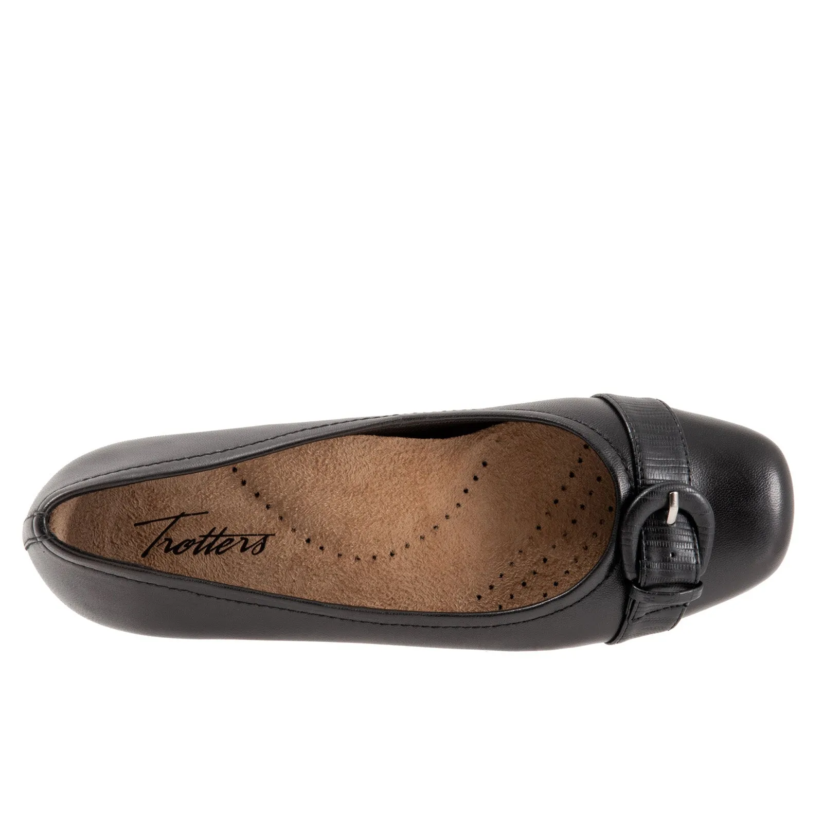 Trotters Sylvia T2166-001 Womens Black Leather Slip On Ballet Flats Shoes