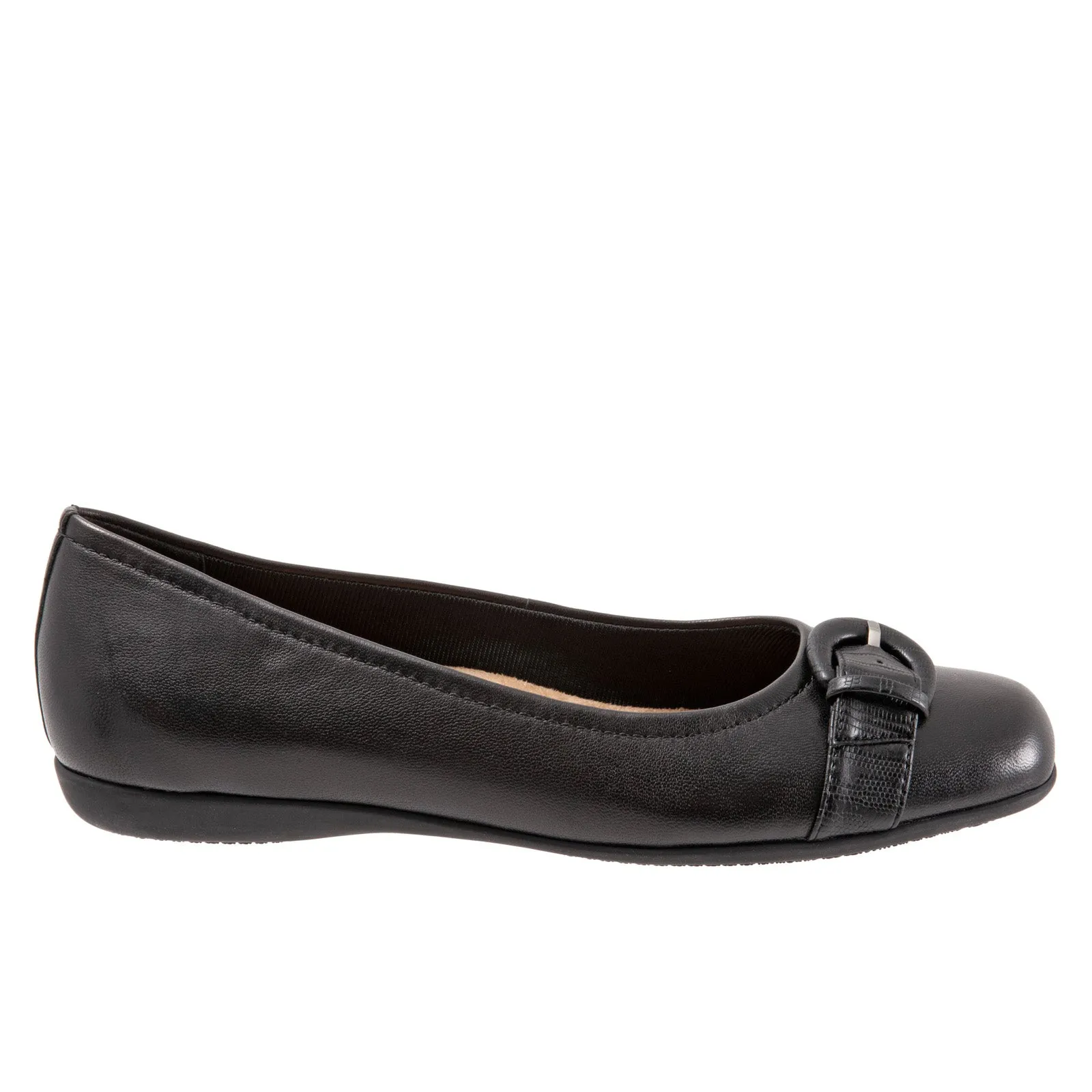 Trotters Sylvia T2166-001 Womens Black Leather Slip On Ballet Flats Shoes