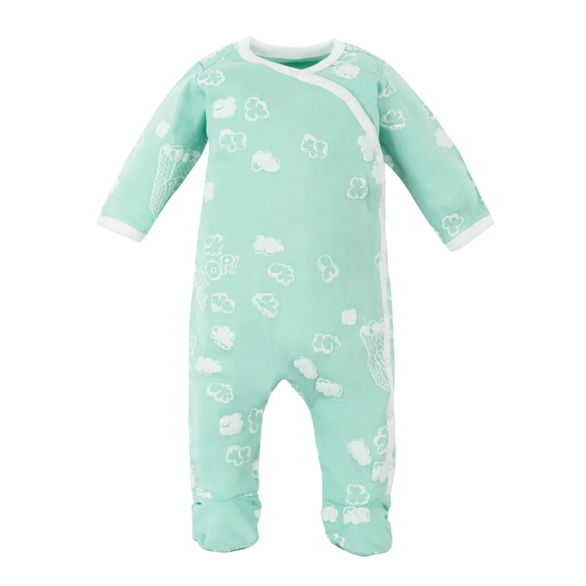Under the Nile Organic Side Snap Footie - Aqua Popcorn Puff