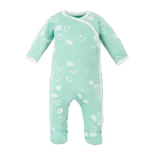 Under the Nile Organic Side Snap Footie - Aqua Popcorn Puff