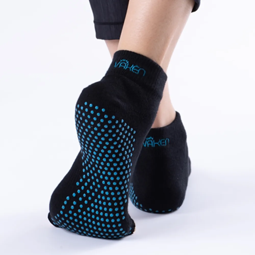 Vaken Grip Socks Half Toe-1 Pair/Pack - Black Dot Blue