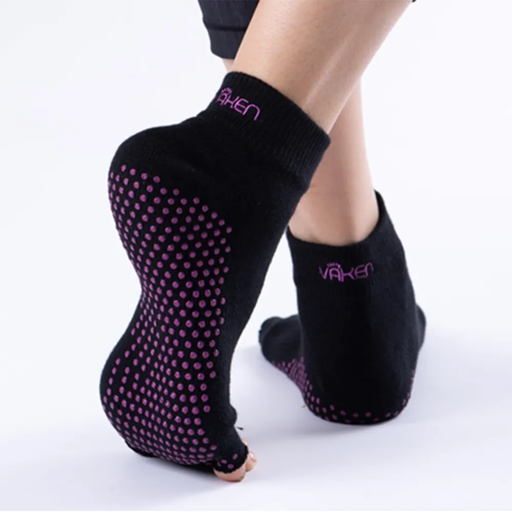 Vaken Grip Socks Half Toe-1 Pair/Pack - Black Dot Purple