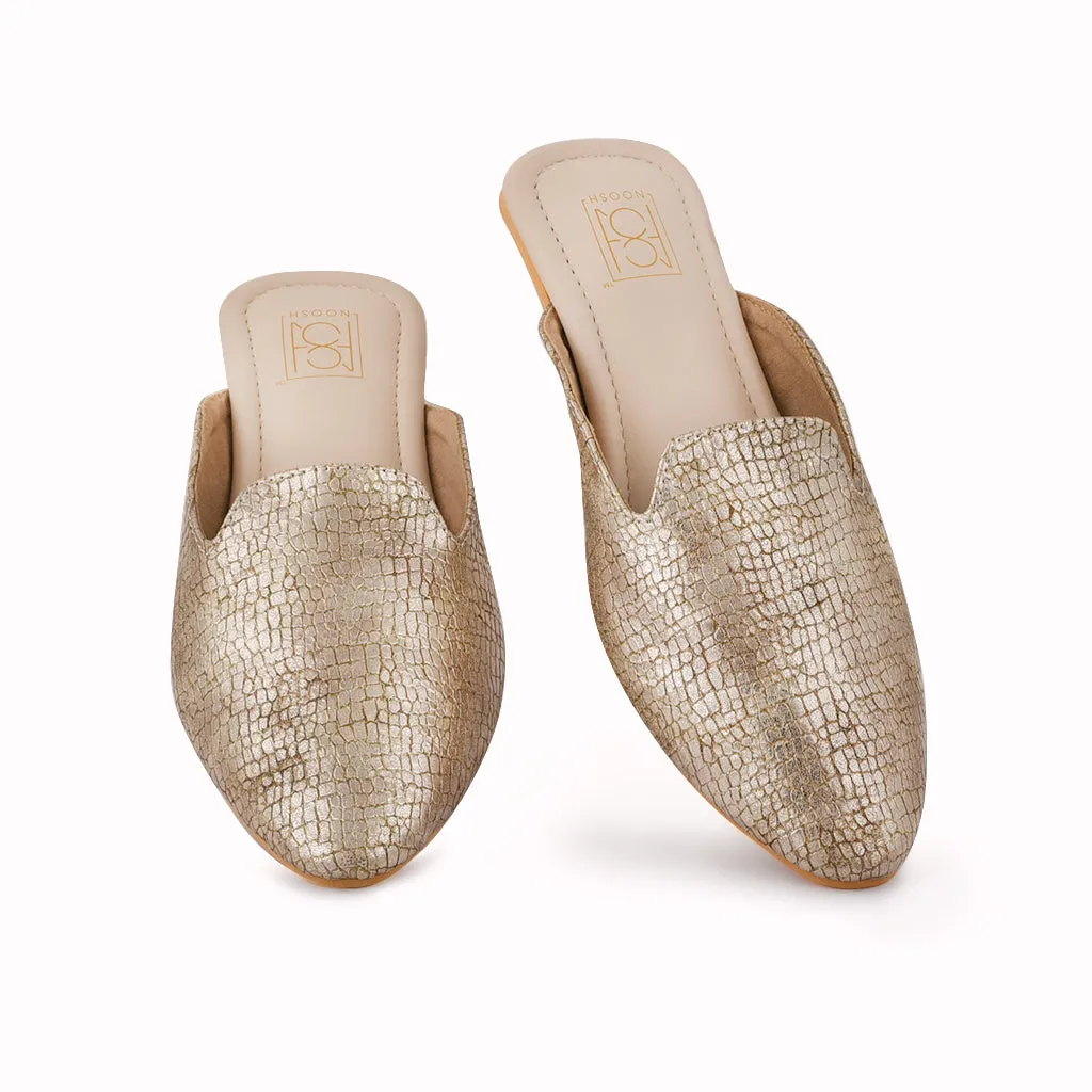 Vegan Skin Metallic Slip On Mules