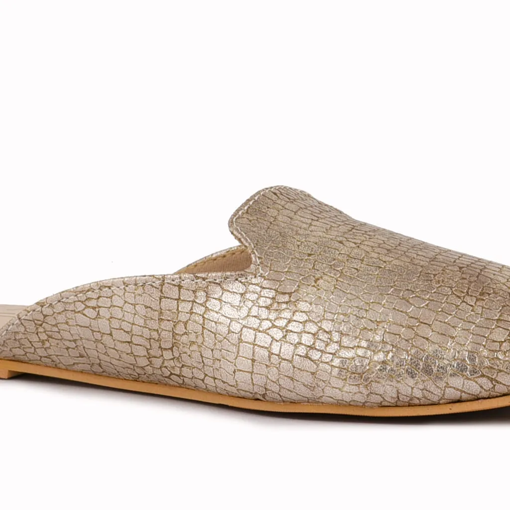 Vegan Skin Metallic Slip On Mules