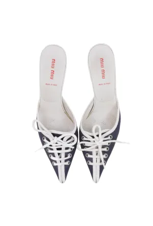 Vintage Navy Kitten Heel Mules with Criss Cross White Laces