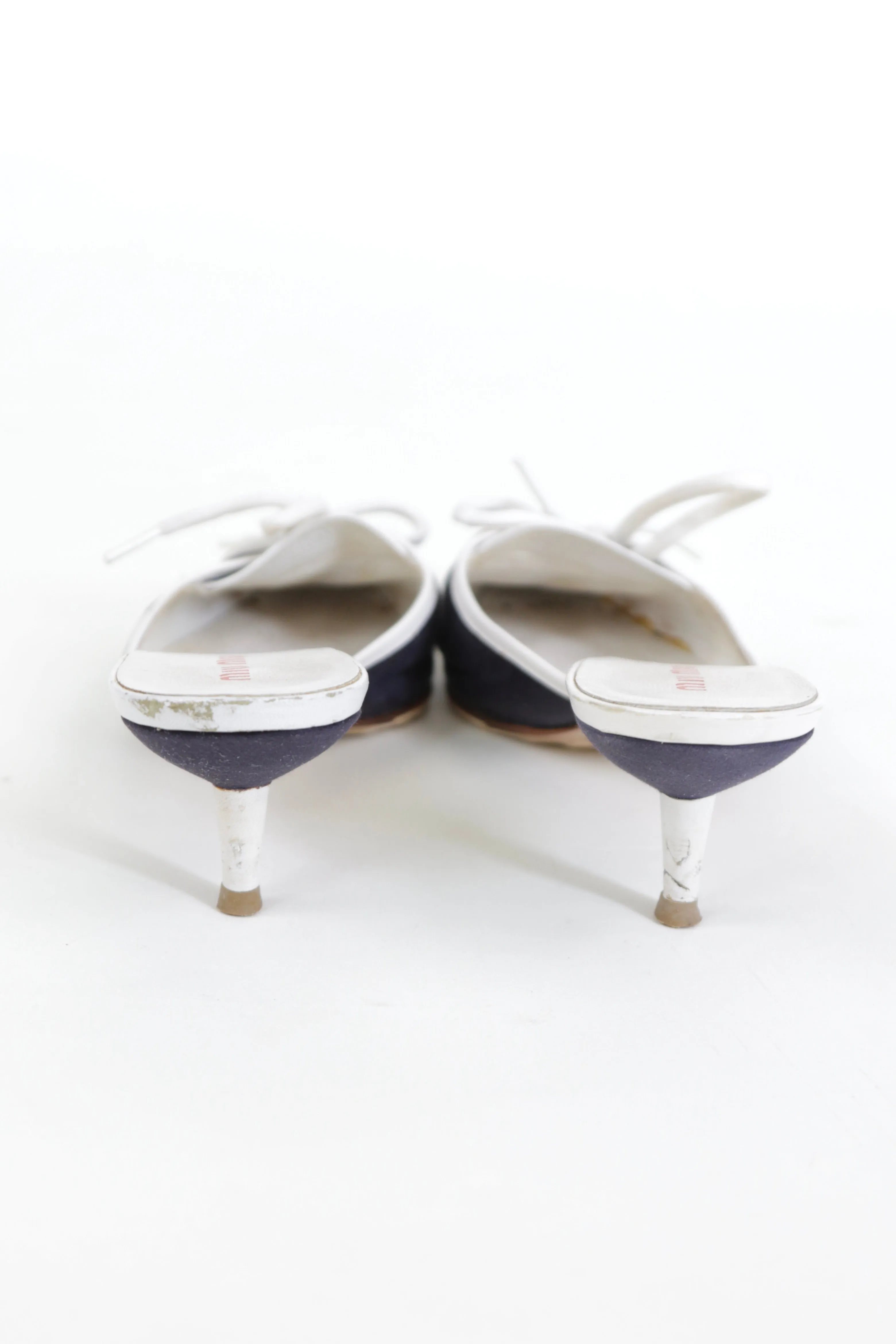 Vintage Navy Kitten Heel Mules with Criss Cross White Laces