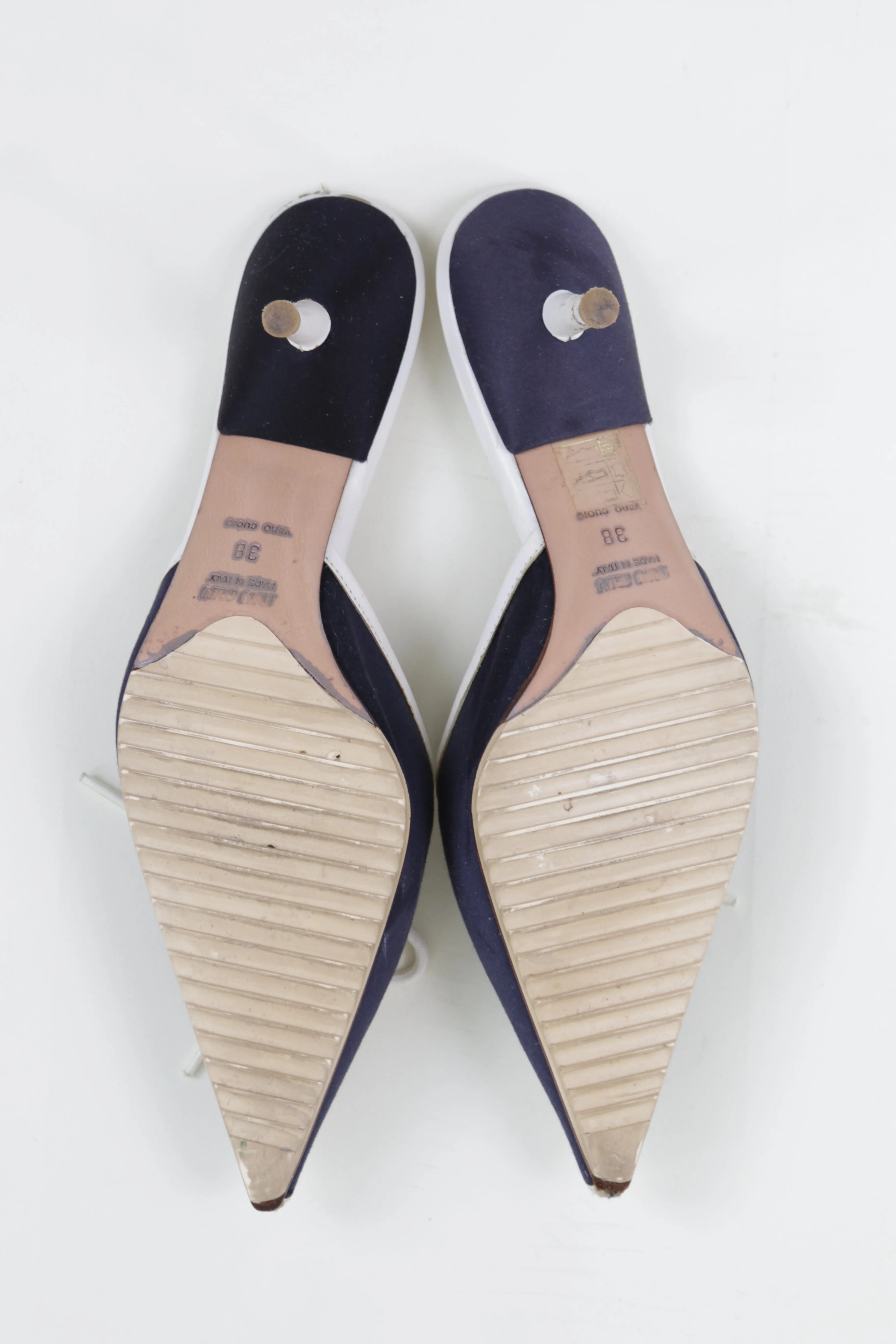 Vintage Navy Kitten Heel Mules with Criss Cross White Laces