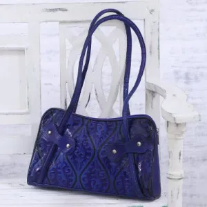 ‘Waves of Wonder’ Blue Leather Baguette