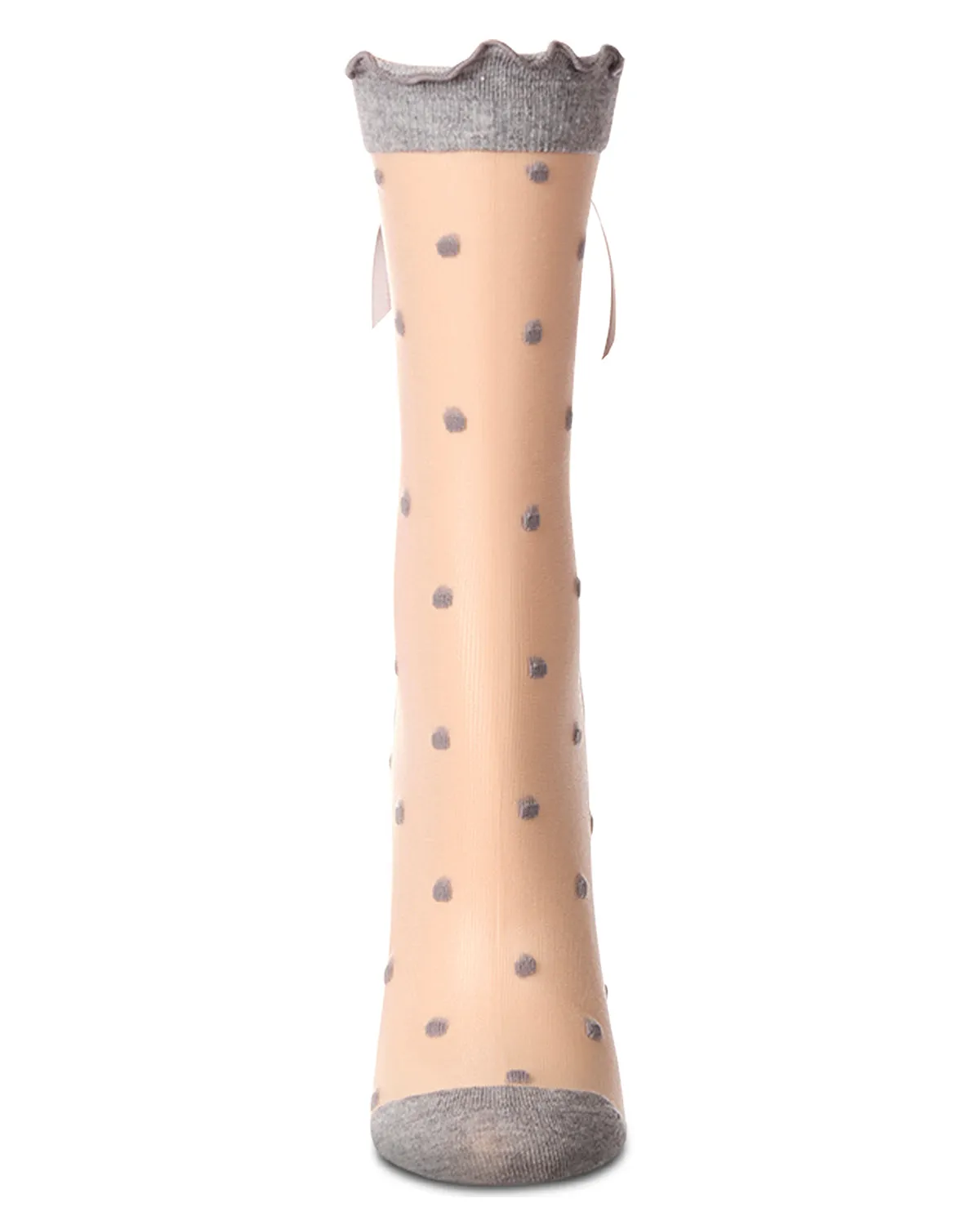 Women's Polka Dot Bow-Cuff Sheer Crew Sock