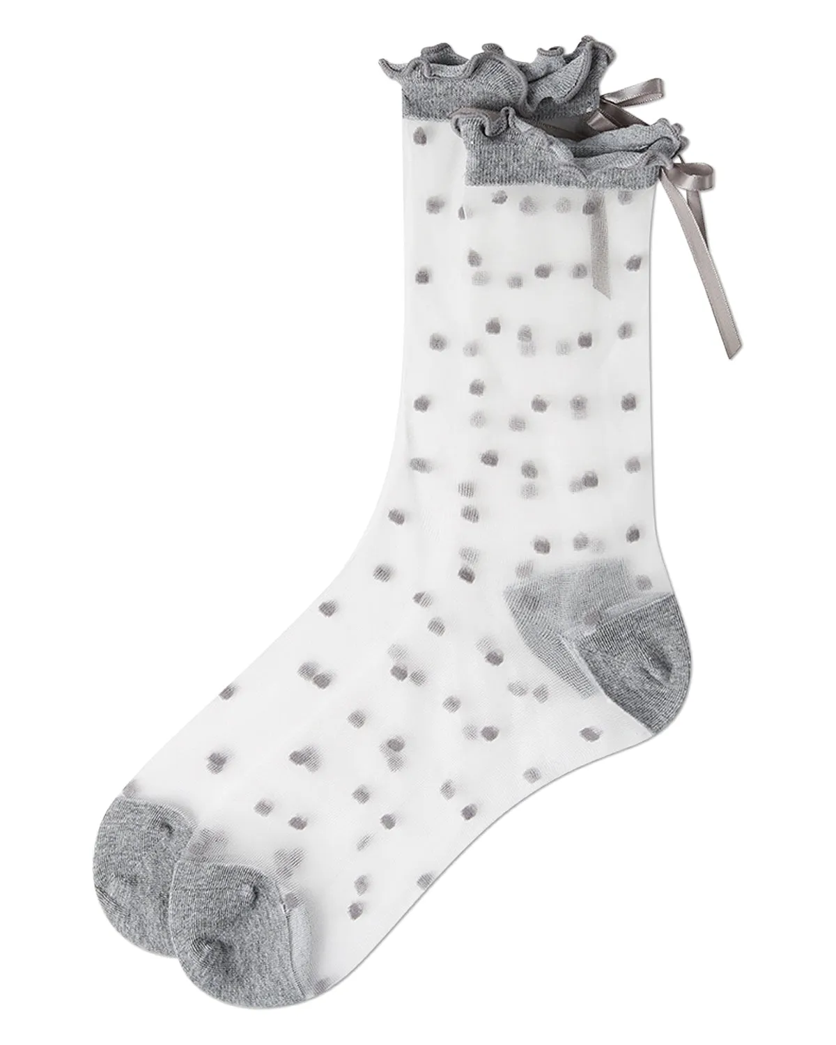 Women's Polka Dot Bow-Cuff Sheer Crew Sock