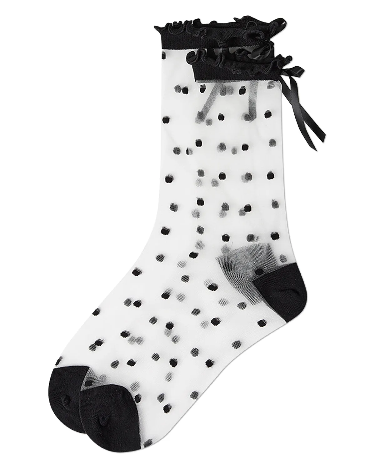 Women's Polka Dot Bow-Cuff Sheer Crew Sock