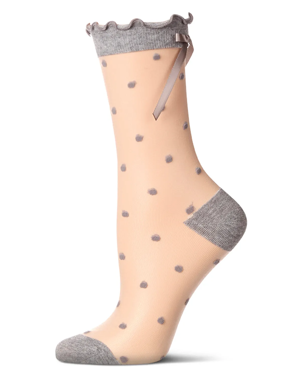 Women's Polka Dot Bow-Cuff Sheer Crew Sock