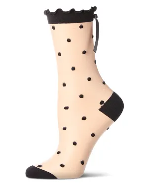 Women's Polka Dot Bow-Cuff Sheer Crew Sock