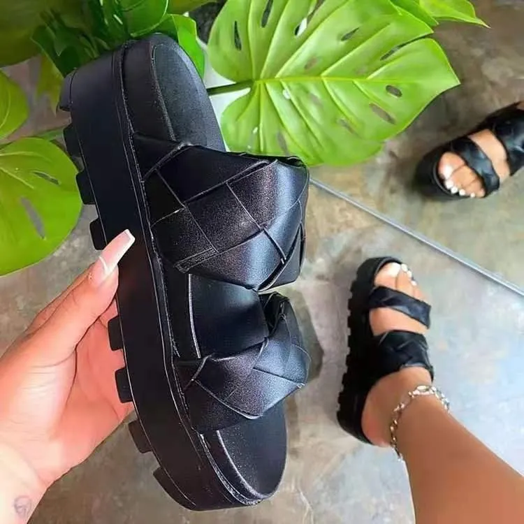 Women's Shoes With A Woven Platform Sole And A Pedal Platform Sandals And Slippers
