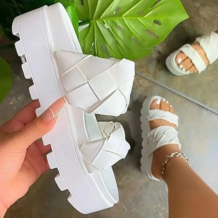 Women's Shoes With A Woven Platform Sole And A Pedal Platform Sandals And Slippers