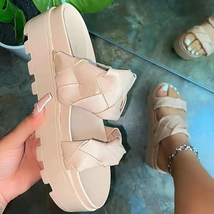Women's Shoes With A Woven Platform Sole And A Pedal Platform Sandals And Slippers