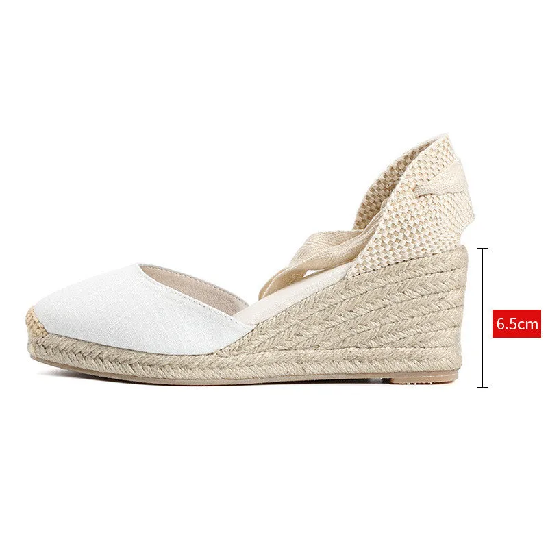 Women'S Soil Sandals New Lace-Up High-Heeled Straw Woven Wedge Sandals With Straps