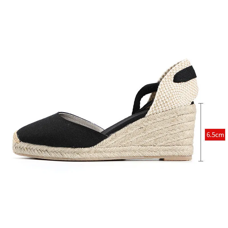 Women'S Soil Sandals New Lace-Up High-Heeled Straw Woven Wedge Sandals With Straps