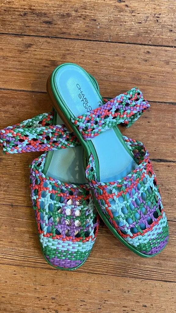 Woven Leather Mary Jane Mules
