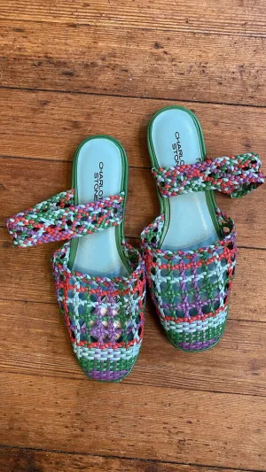 Woven Leather Mary Jane Mules