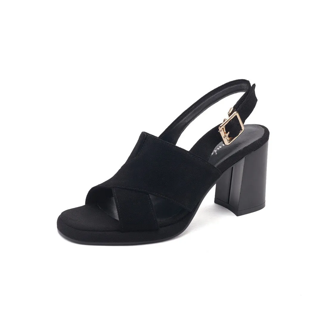 XIEYINSHE  Sheepskin High Heel Sandals for Women  New Summer Wear Matte Leather Chunky Heel Leather Waterproof Platform Platform Women's Shoes
